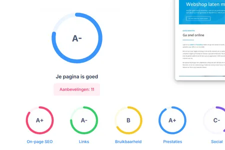 Voorbeeld van de SEO-scan: scores per onderdeel van de website