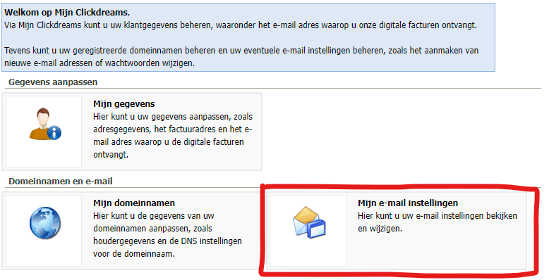 Wachtwoord wijzigen van e-mail acount