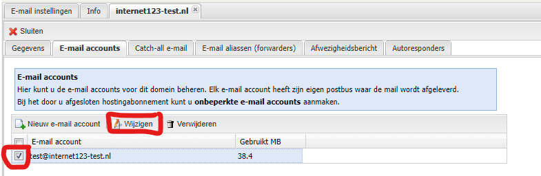 Wachtwoord wijzigen van e-mail acount
